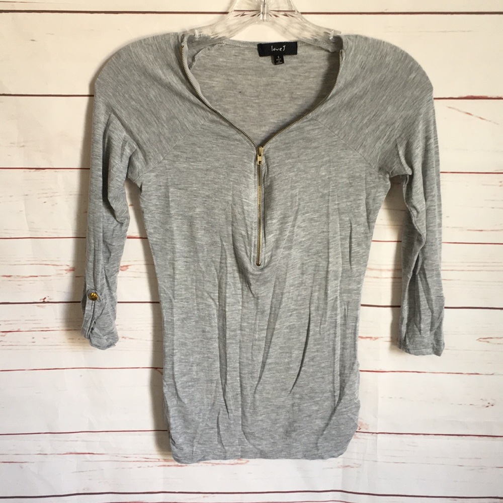 Grey Zipper 3/4 Sleeve Top